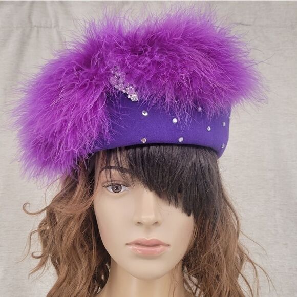 MR. Hi's Classic Purple Chuch Hat with faux feather and rhinestone embellishment - Picture 1 of 12